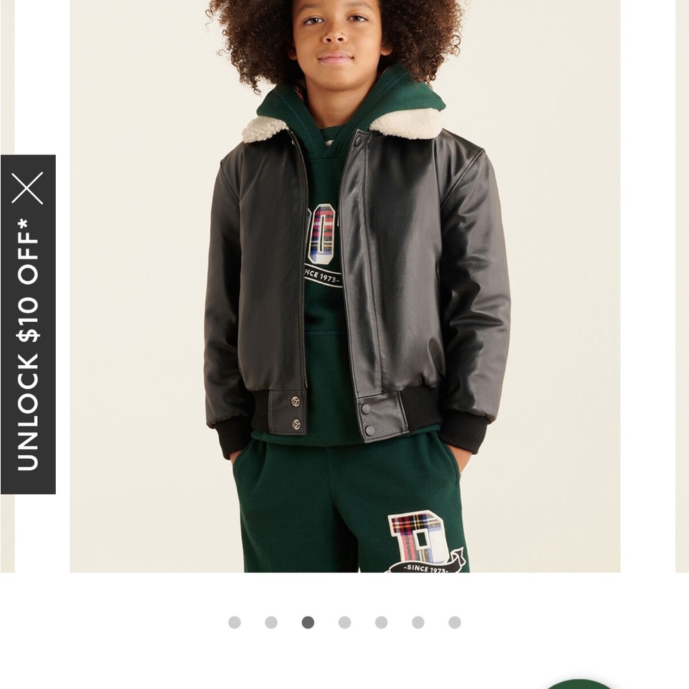 Roots Canada Leather Kids Aviator Jacket with Sherpa Collar XL - Picture 13 of 15